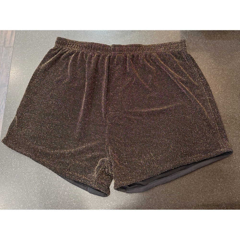 Max Deco Metallic Shorts L Black Gold Disco Festival Glam Rave Glitter 70s Party